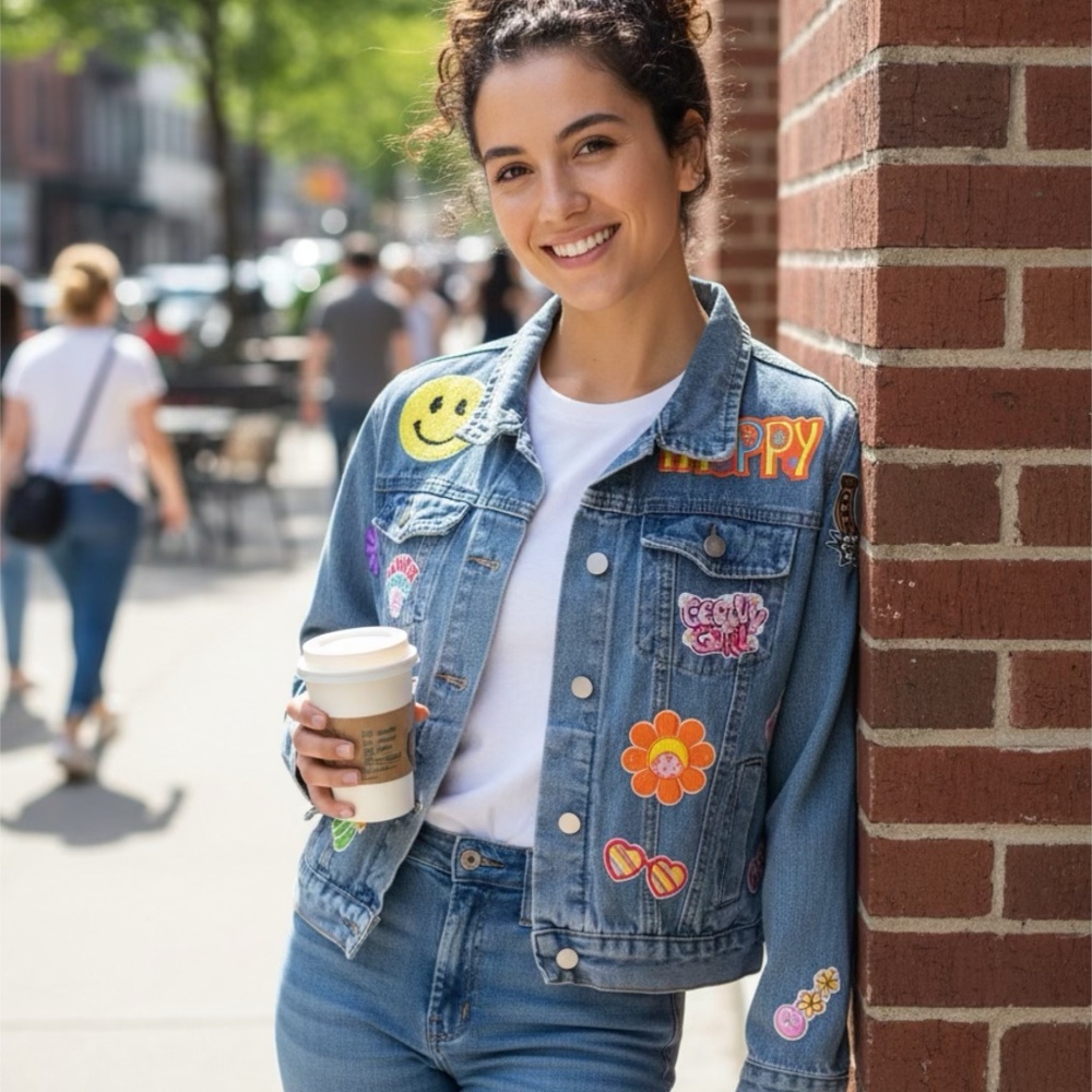 Patch jacket teen girl